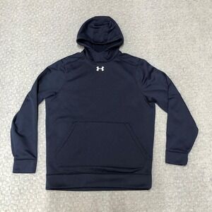 Under Armour Hoodie Mens Medium Navy Blue Pullover Fleece Kangaroo Pocket Logo